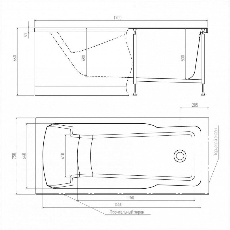 Акриловая ванна Timo-S HELLA1775 170х75 см фото 3