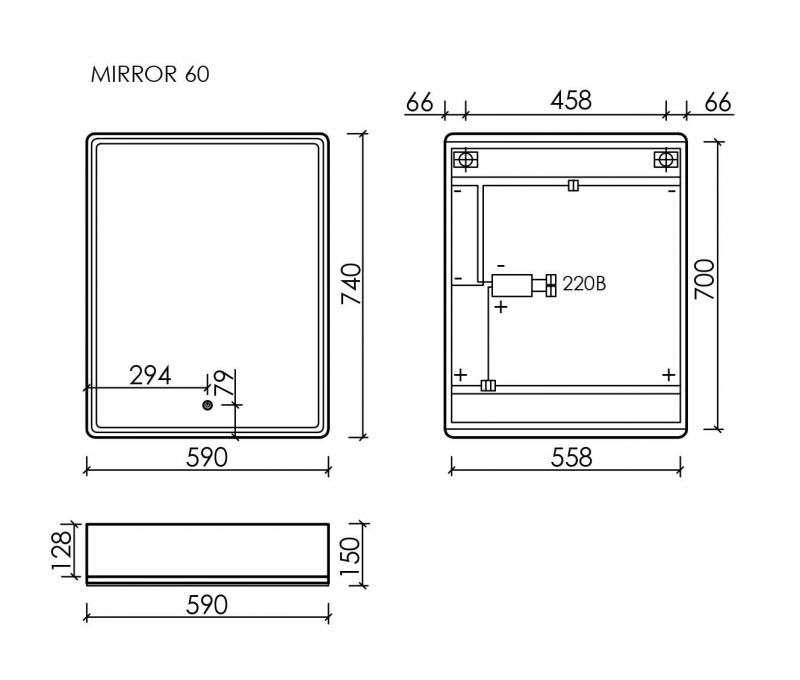 Зеркальный шкаф SANCOS Mirror MI60EG, 59х74 см, с LED подсветкой, дуб галифакс натуральный, R