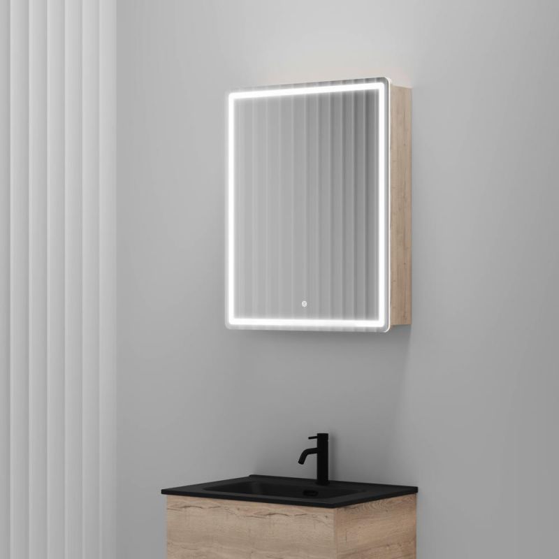 Зеркальный шкаф SANCOS Mirror MI60EG, 59х74 см, с LED подсветкой, дуб галифакс натуральный, R фото 2
