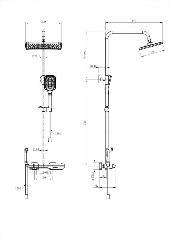 Душевая стойка с термостатом WONZON & WOGHAND WW-B4132-A-MB Черный фото 2