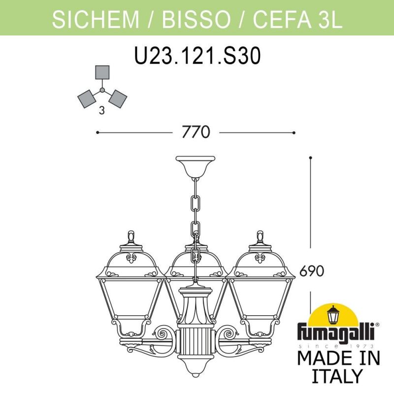 Подвесная уличная люстра FUMAGALLI CEFA черный, прозрачный U23.120.S30.AXF1R