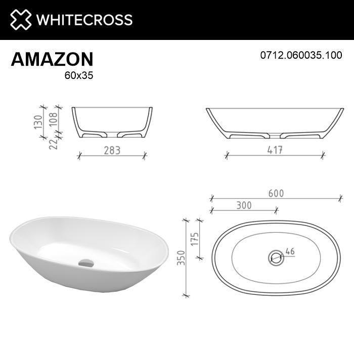 Раковина WHITECROSS 0712.060035.100 Amazon 60x35 белый глянец