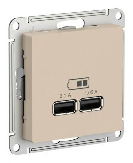 Розетка 2xUSB Systeme Electric ATLASDESIGN, скрытый монтаж, песочный, BD-3020752