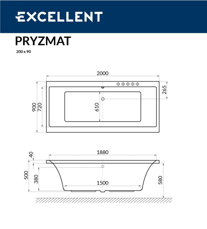 Акриловая ванна Excellent Pryzmat WAEX.PRY20WH 200x90