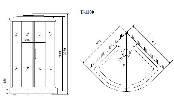 Душевая кабина Timo-S Standart 90 T-6609 Black 90x90 фото 2