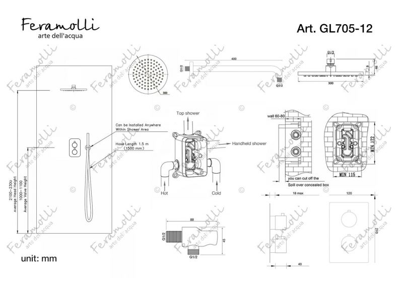 Душевая система Feramolli Termostato GL705-12, золото фото 2