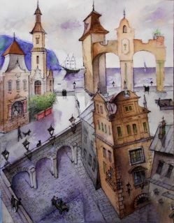Картина "Город у моря 1" 30x40 Питаев Валерий
