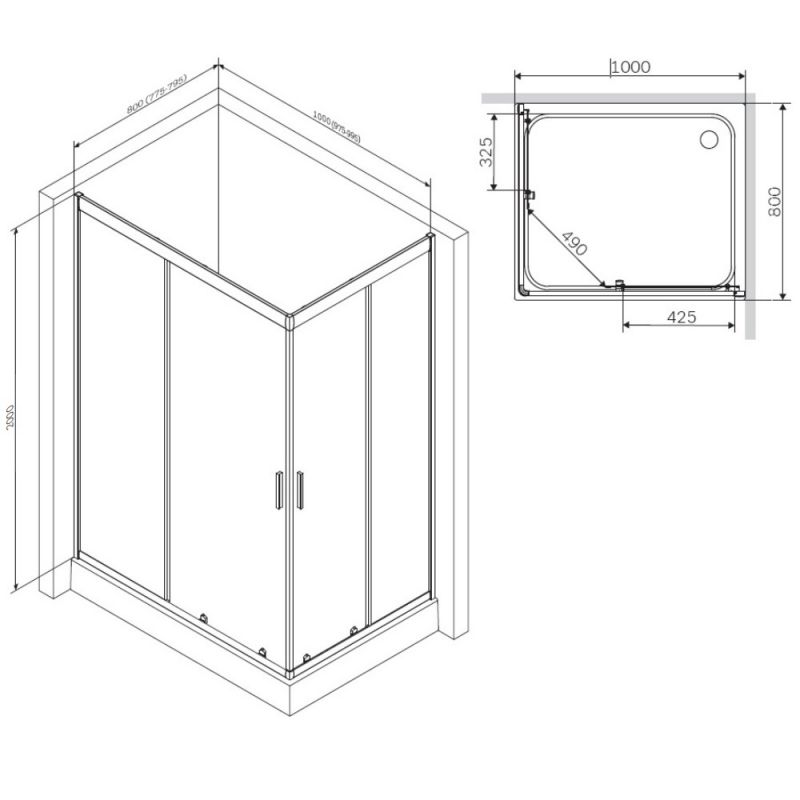 Душевой уголок AM.PM Gem W90G-404-100280-BT 100х80 см