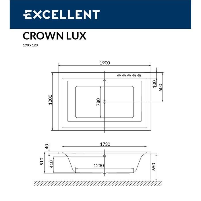 Акриловая ванна Excellent Crown Lux WAEX.CRO19.SOFT.CR 190x120 с г/м, хром