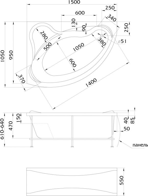 Акриловая ванна 1Marka Catania 01кт1510л 150x105 L фото 6