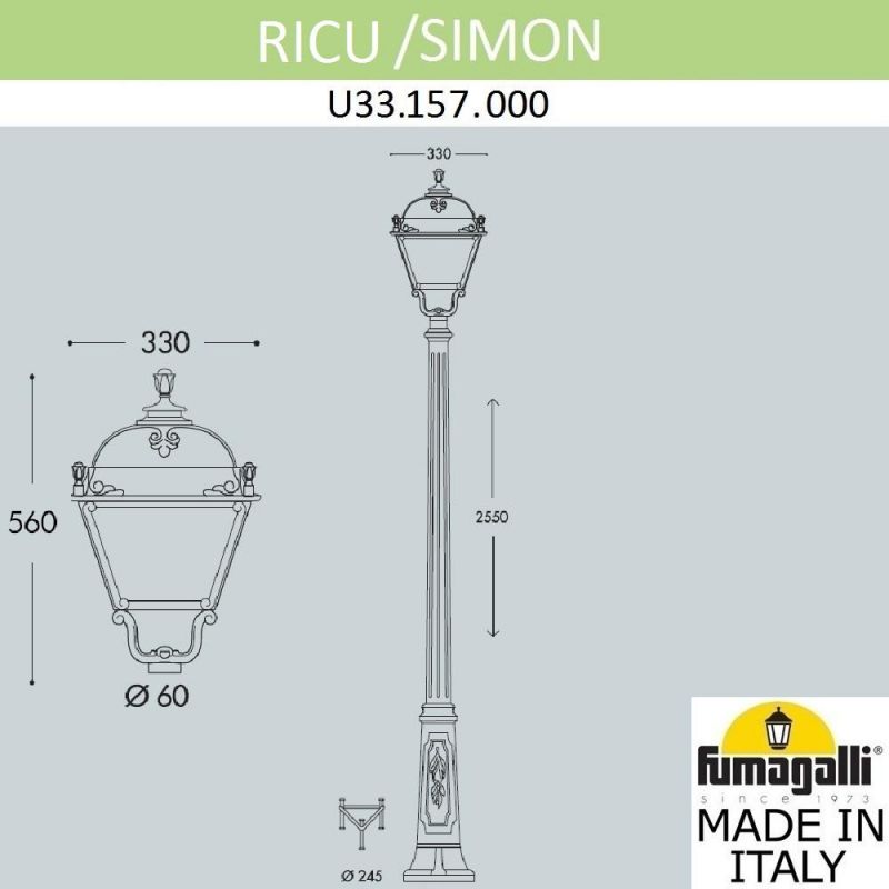Садово-парковый фонарь Fumagalli SIMON бронза, прозрачный U33.157.000.BXH27 фото 2