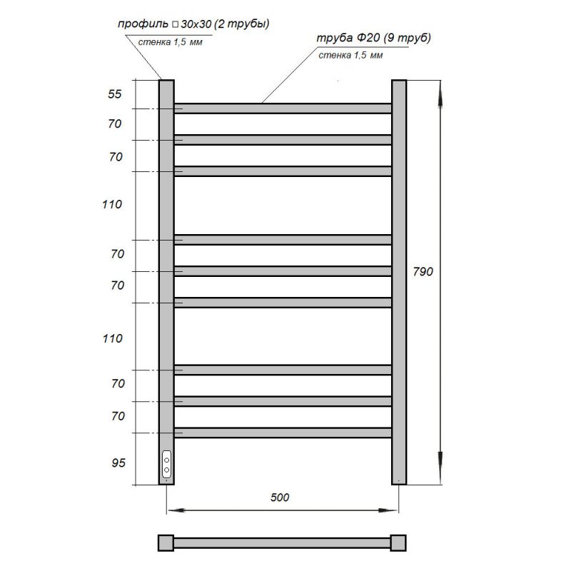 Полотенцесушитель электрический Point Веста PN70758W 79x53 белый