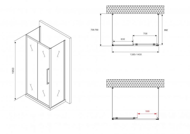 Душевой уголок Abber Schwarzer Diamant AG30140MH-S75M-S75M 140x75 см