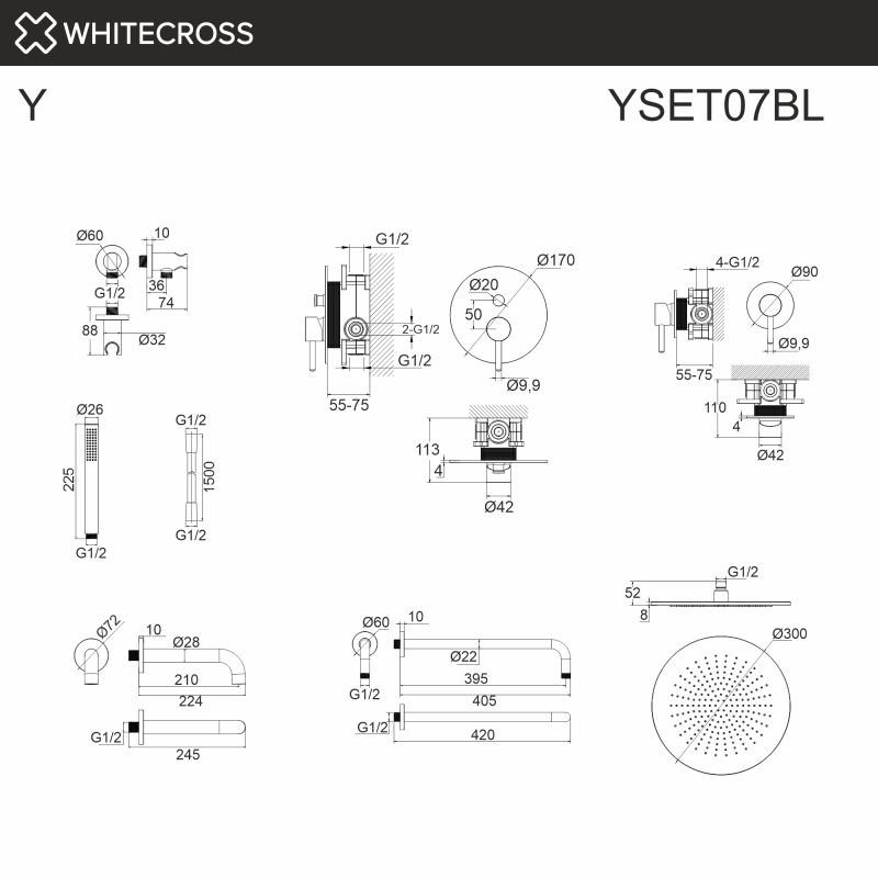 Система для ванны скрытого монтажа WHITECROSS Y YSET07BL, черная матовая