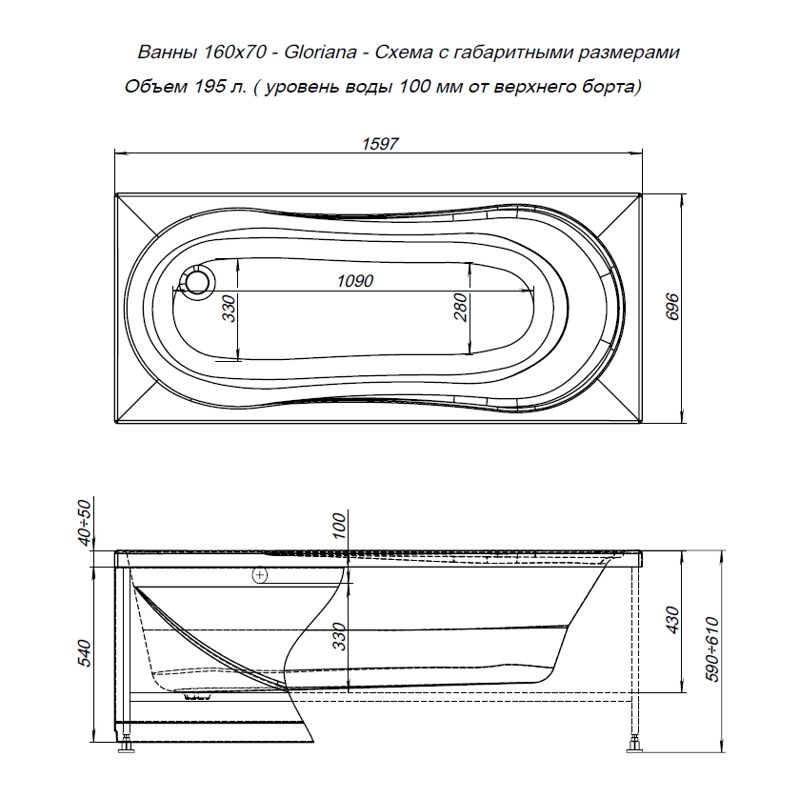 Акриловая ванна Aquanet Gloriana 00213324 160x70