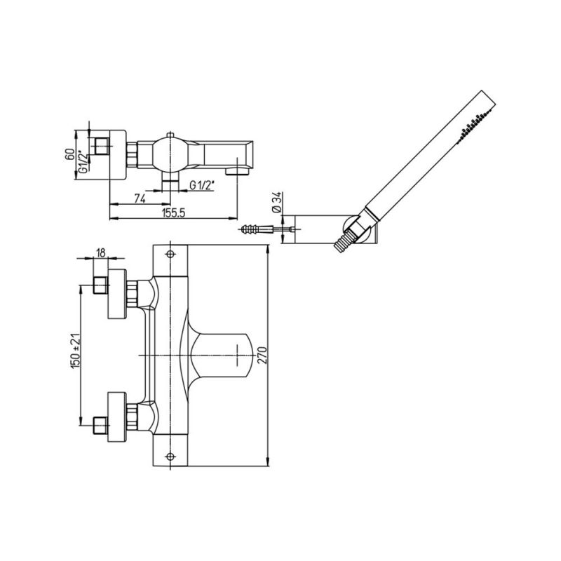 Смеситель для ванны с аксессуаром Paini Ovo 86CR105THKM