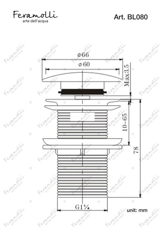 Донный клапан Feramolli Ele BL080 со слив-переливом, черный