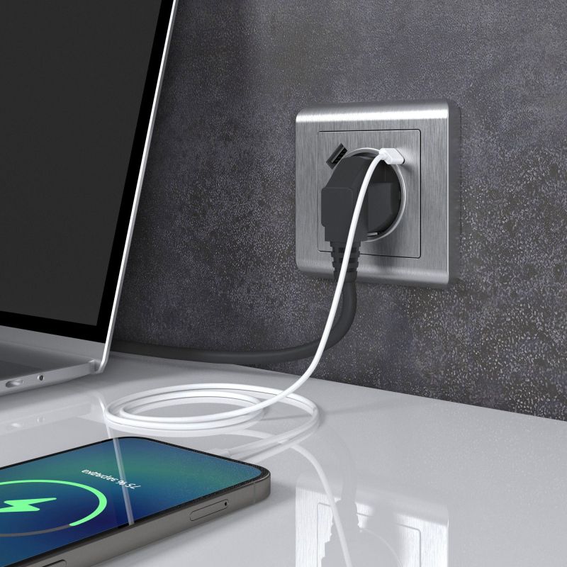 Розетка с быстрой зарядкой USB Type A+С серебряный рифленый Werkel W1171709 фото 2