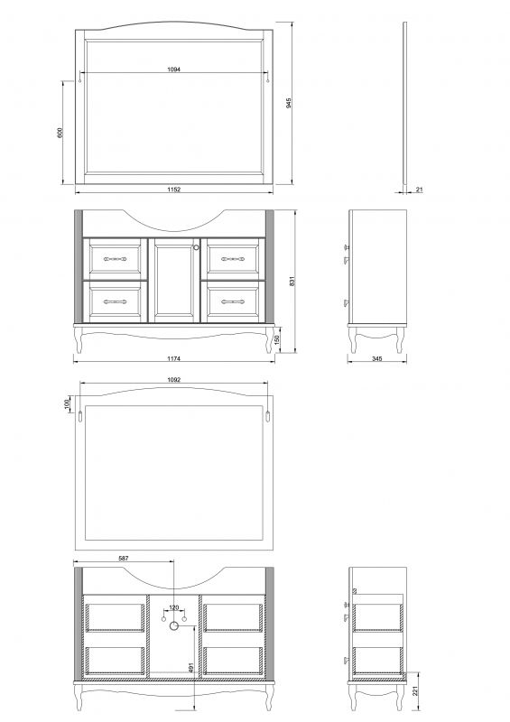 Тумба напольная ValenHouse Эллина-120/2 BD-2137558 ясень кальяри / золото