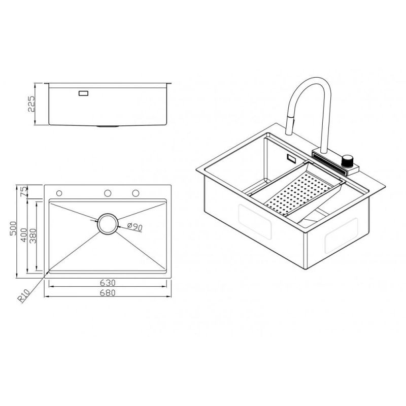 Мойка для кухни Milacio Denia 68 Steel MC.77419 сталь воронёная