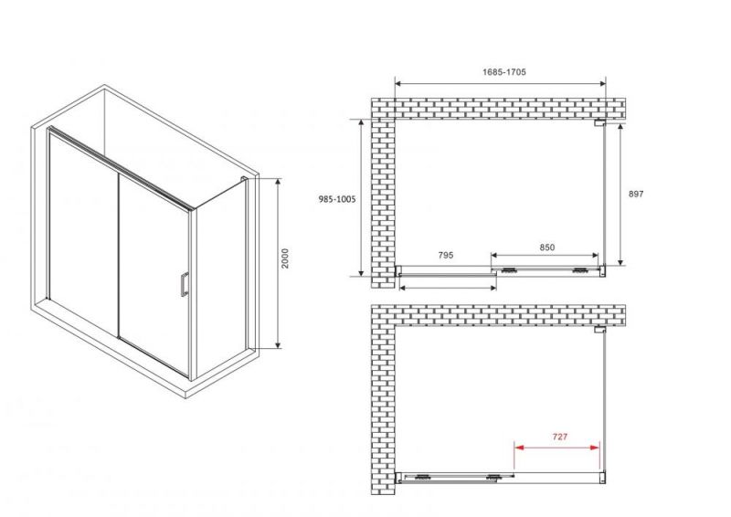 Душевой уголок Abber Komfort AG93170B-S102B 170х100 см