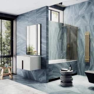 Шторка для ванны MaybahGlass MGV-249-3ш 30 см, профиль золотой, стекло тонированное