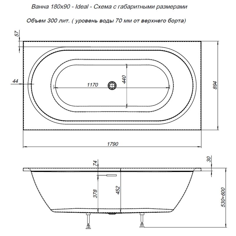 Акриловая ванна Aquanet Ideal 00242514 180x90