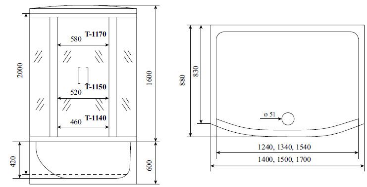 Душевая кабина Timo-S Standart 150 T-6650 Black 88x150