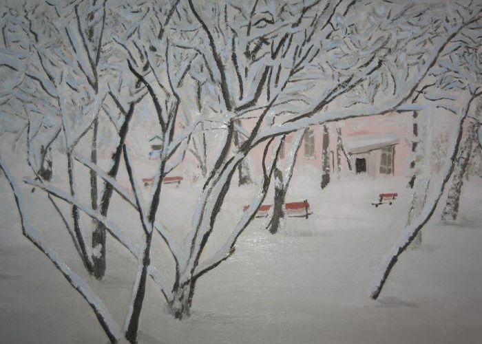 Картина "Зимний дворик" Ирина Гвоздецкая