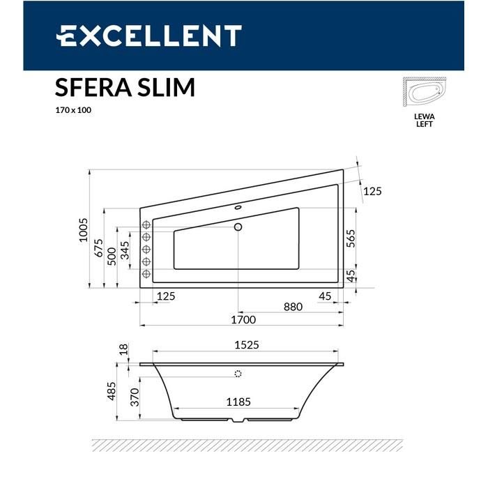 Акриловая ванна Excellent Sfera Slim WAEX.SFL17S.RELAX.GL 170x100 с г/м, L  золото фото 4