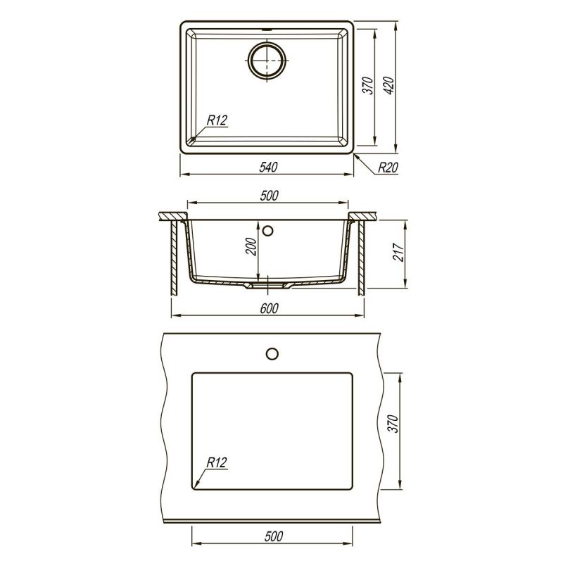 Кухонная мойка Lemark SINARA 540-U 9910073, антрацит