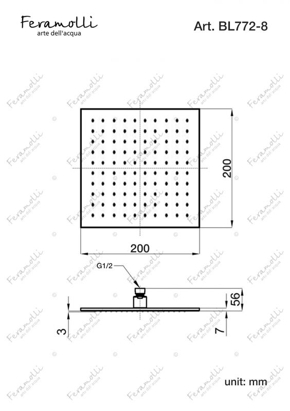 Верхний душ Feramolli Tropicale BL772-8 (200мм.), черный