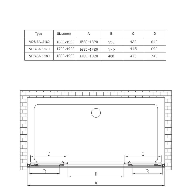 Душевая дверь в нишу Vincea Alpha VDS-3AL2160MT, 1600