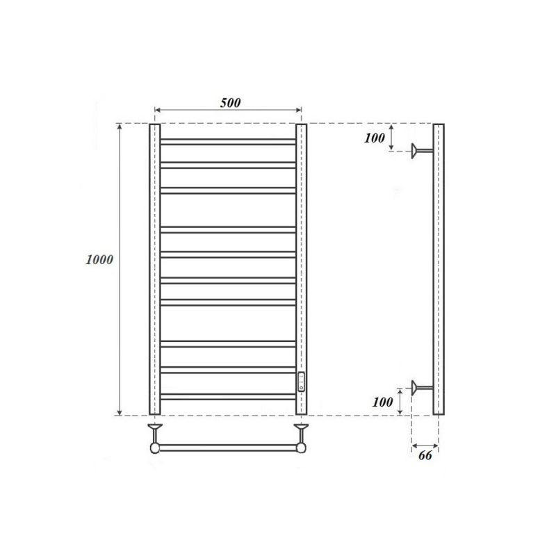 Полотенцесушитель электрический Point Аврора  PN10850B 100x53 черный фото 2