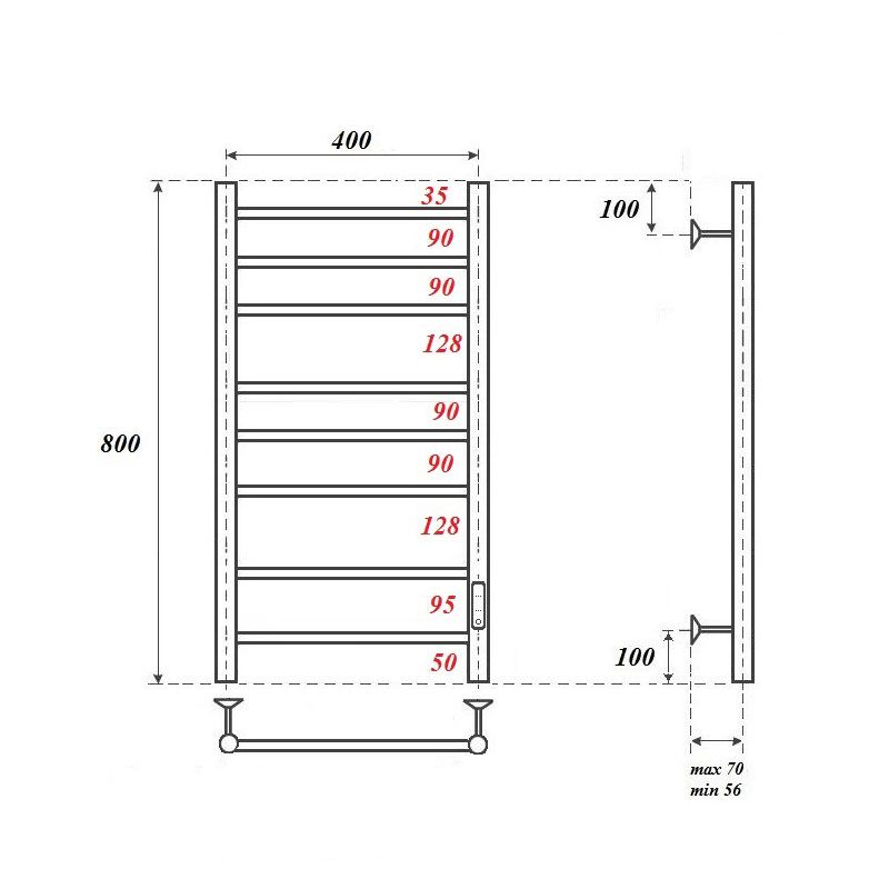 Полотенцесушитель электрический Point Аврора  PN10848B 80x43 черный фото 2