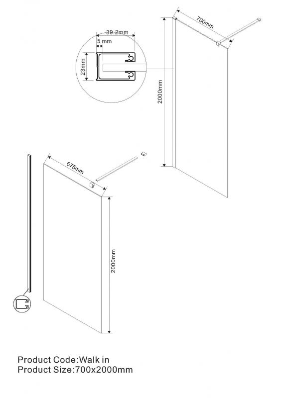 Душевая перегородка Vincea Walk-In VSW-1H700CLGM 70 см