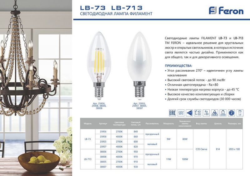 Лампа светодиодная Feron E14 11W 2700K 38005