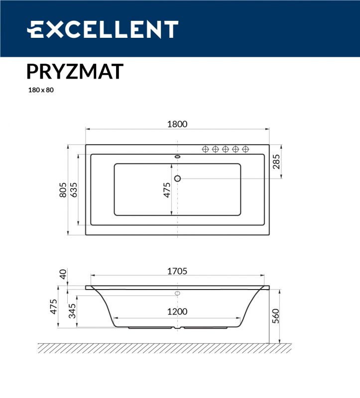 Акриловая ванна Excellent Pryzmat WAEX.PRY18WH 180x80 фото 3