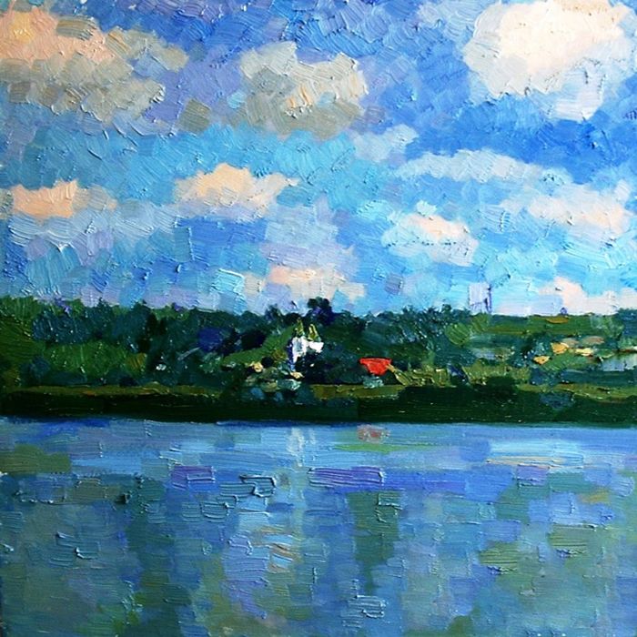 Картина "Село на реке" Михаил Рудник