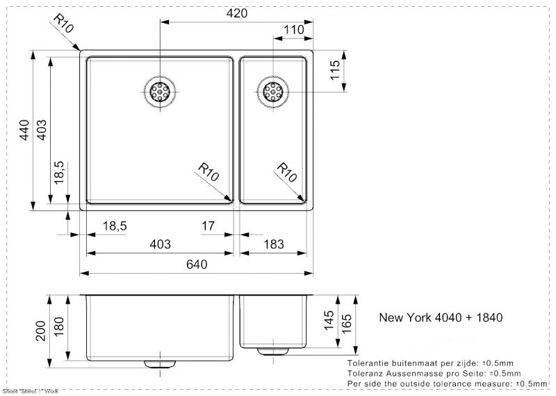 Кухонная мойка Reginox New York L 40x40+18x40 Comfort matt 44586