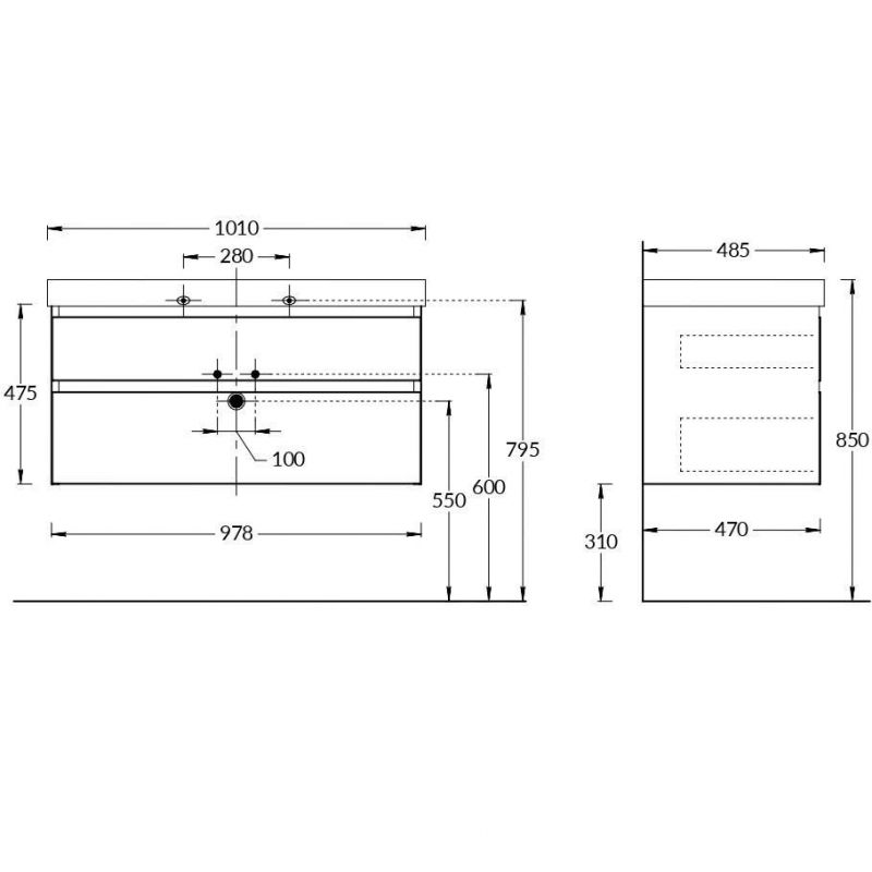 Тумба подвесная Kerama Marazzi Cubo 100 CU.100\MAL 97,8х47,5 см, Мальва матовая фото 2