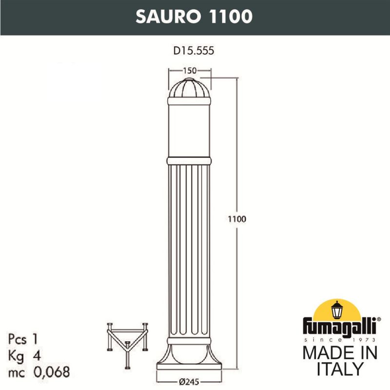 Садовый светильник-столбик Fumagalli SAURO серый D15.555.000.LXF1R.FRA