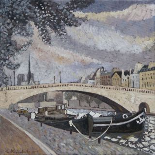 Картина "Париж Барки у моста Турнель" Екатерина Кудрявцева