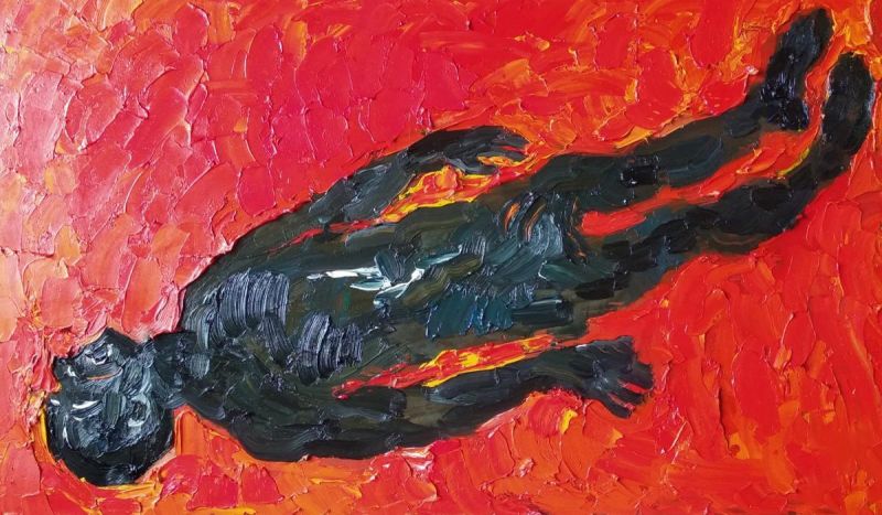 Картина "Чёрный покойник на красном фоне" Ягужинская Анна