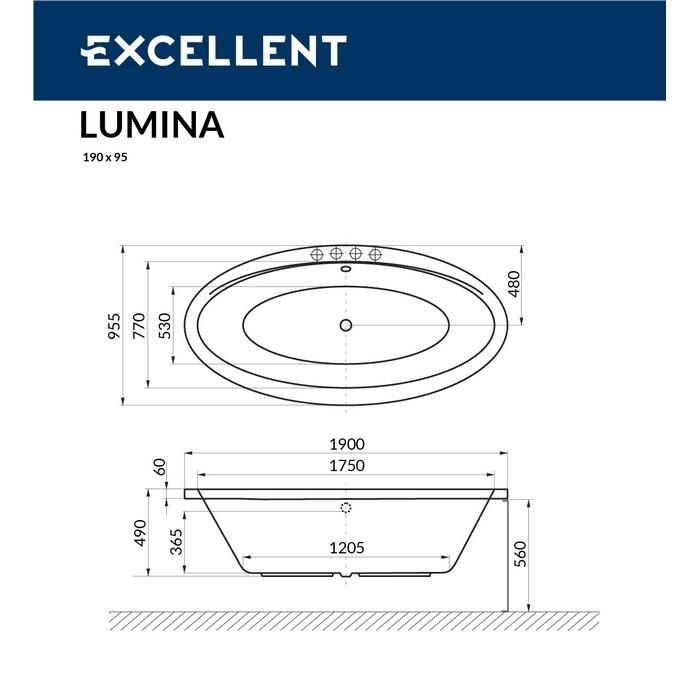 Акриловая ванна Excellent Lumina WAEX.LUM19.SOFT.CR 190x95 с г/м, хром