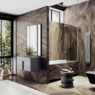 Шторка для ванны MaybahGlass MGV-601-5 40 см, профиль хром матовый, стекло тонированное