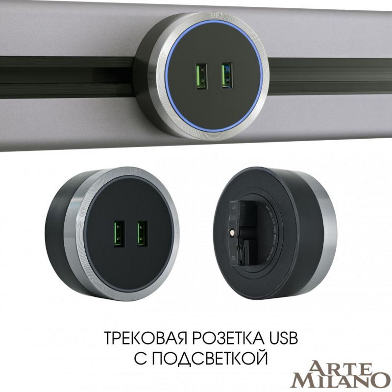 Трековая розетка Arte Milano 2.1A 250V 380066TS LED/USBx2 Grey