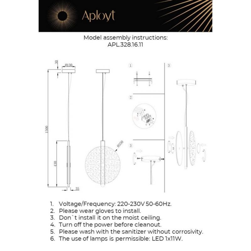 Светильник подвесной Aployt Lorentayn APL.328.16.11