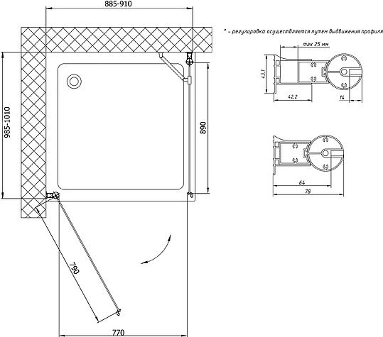 Душевой уголок Vegas Glass EP-Fis 90*100 05 01 L фото 6