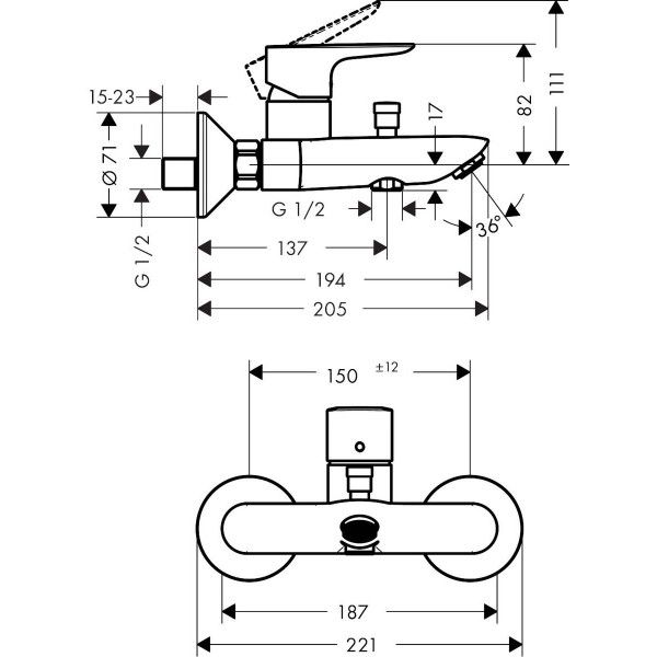 Смеситель Hansgrohe Talis E для ванны с душем 71740670 фото 2